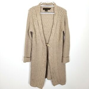 Inis Crafts Ireland Single Button Open Cardigan Merino Wool Sweater Sz M Beige